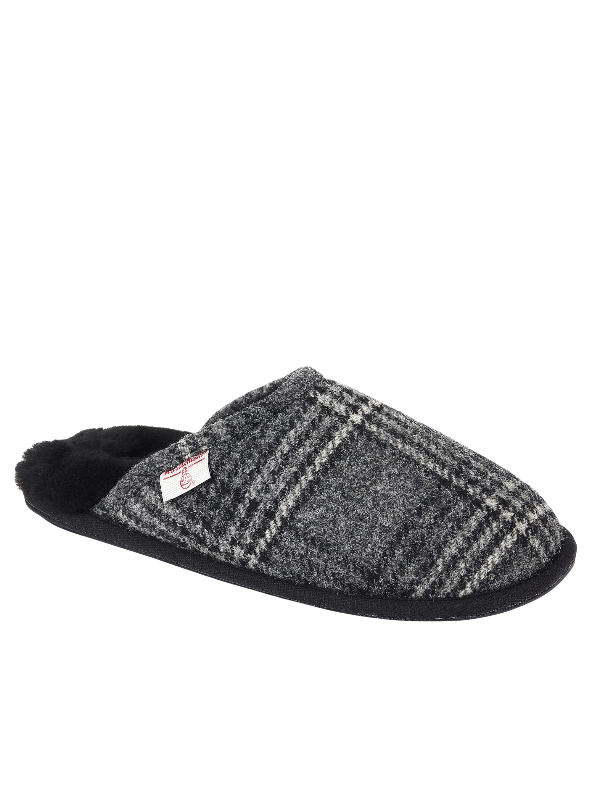 Harris Tweed William Slippers - Grey/Black Tartan Check