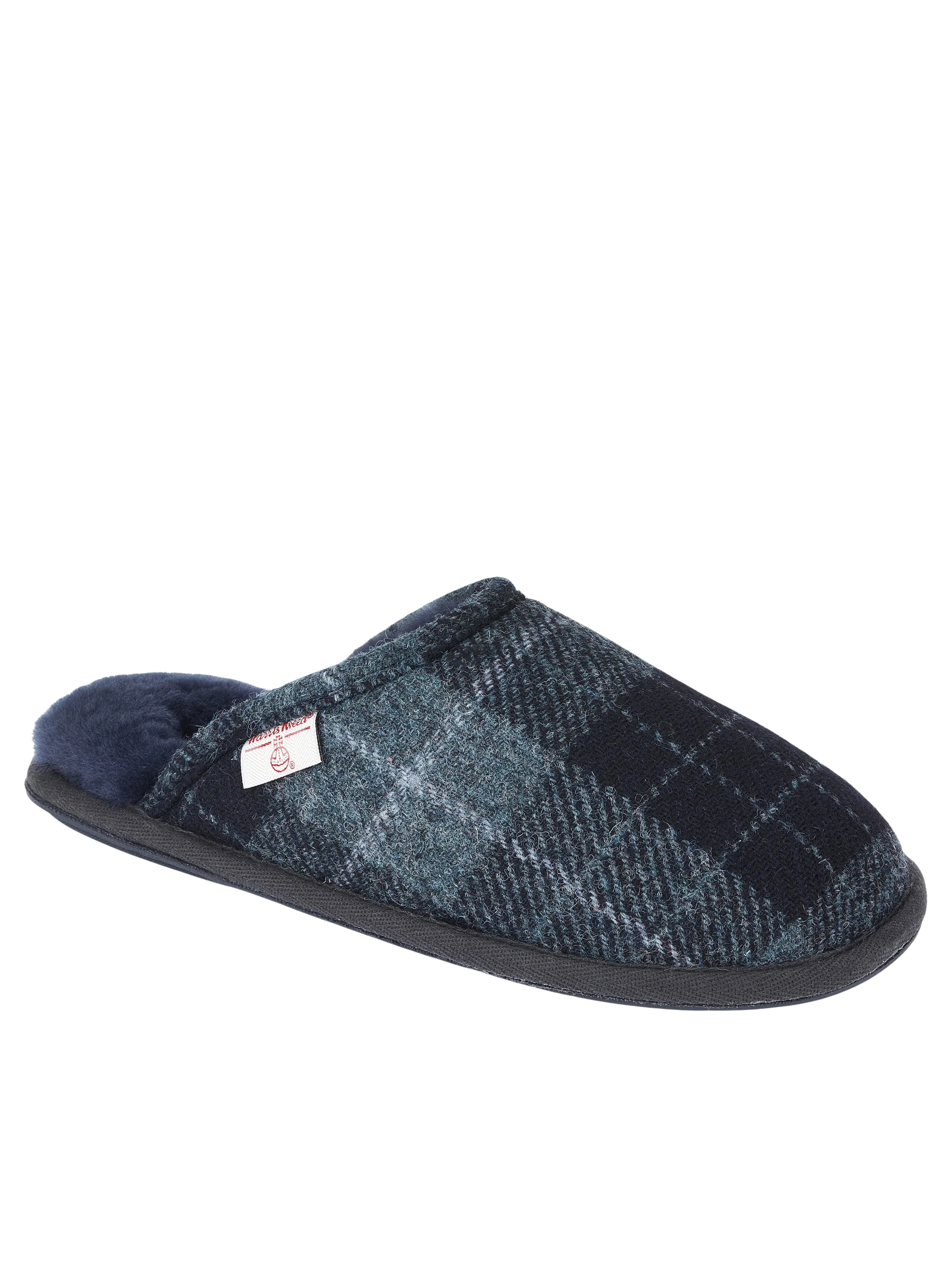 Harris Tweed William Slippers - Navy/Denim Tartan Check