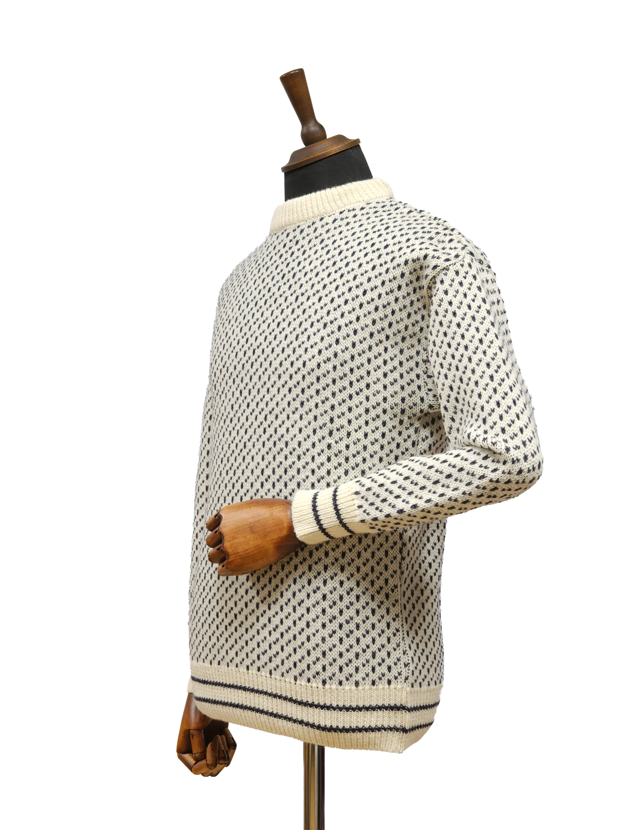 Nordic Crew Neck Jumper - Ecru & Navy - Image 2