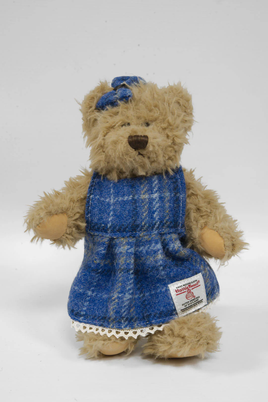 Teddy Bear with Harris Tweed Outfit Girl - Blue Check Small