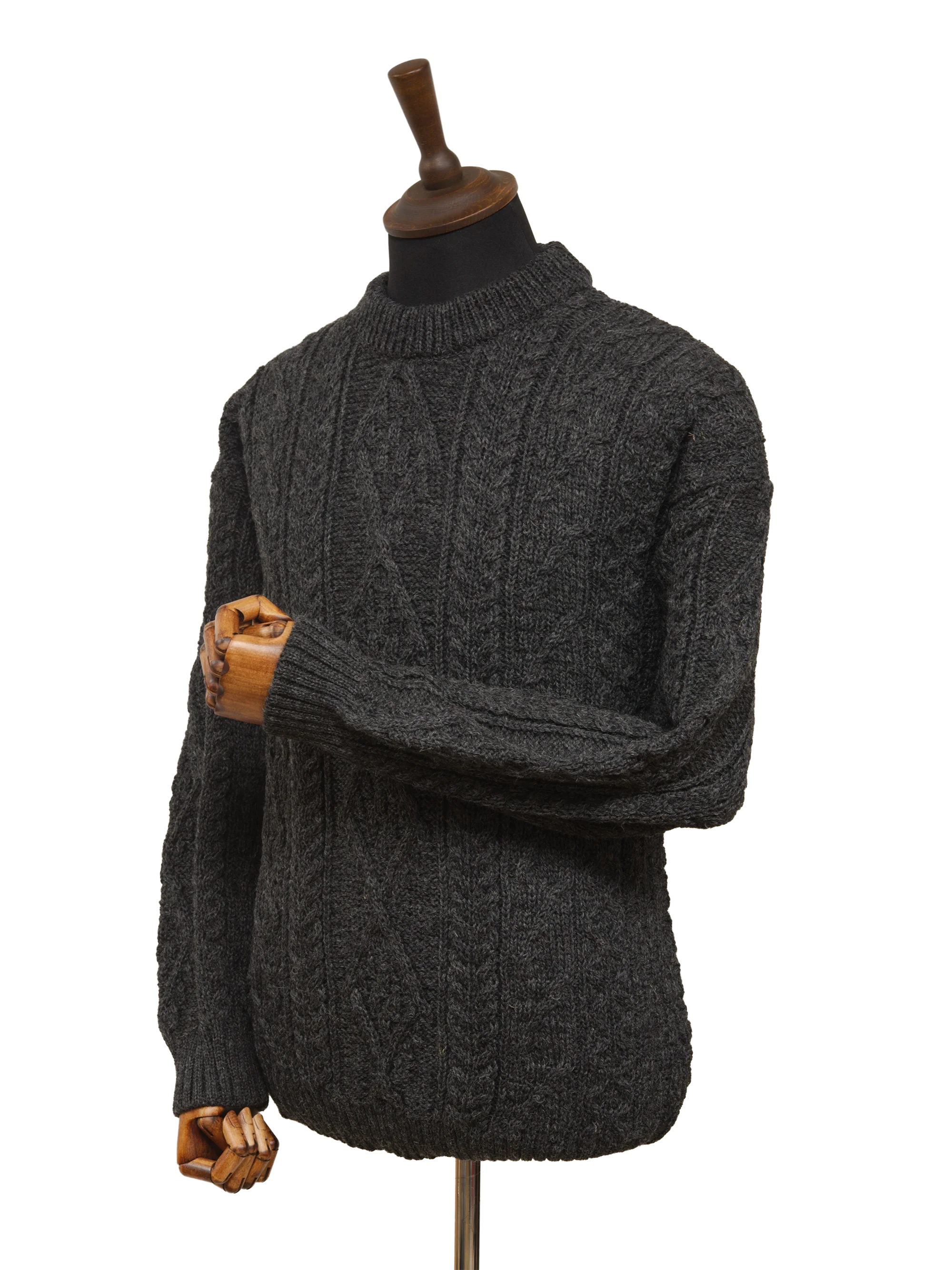 Unisex Aran Crew Neck Jumper - Charcoal - Image 2