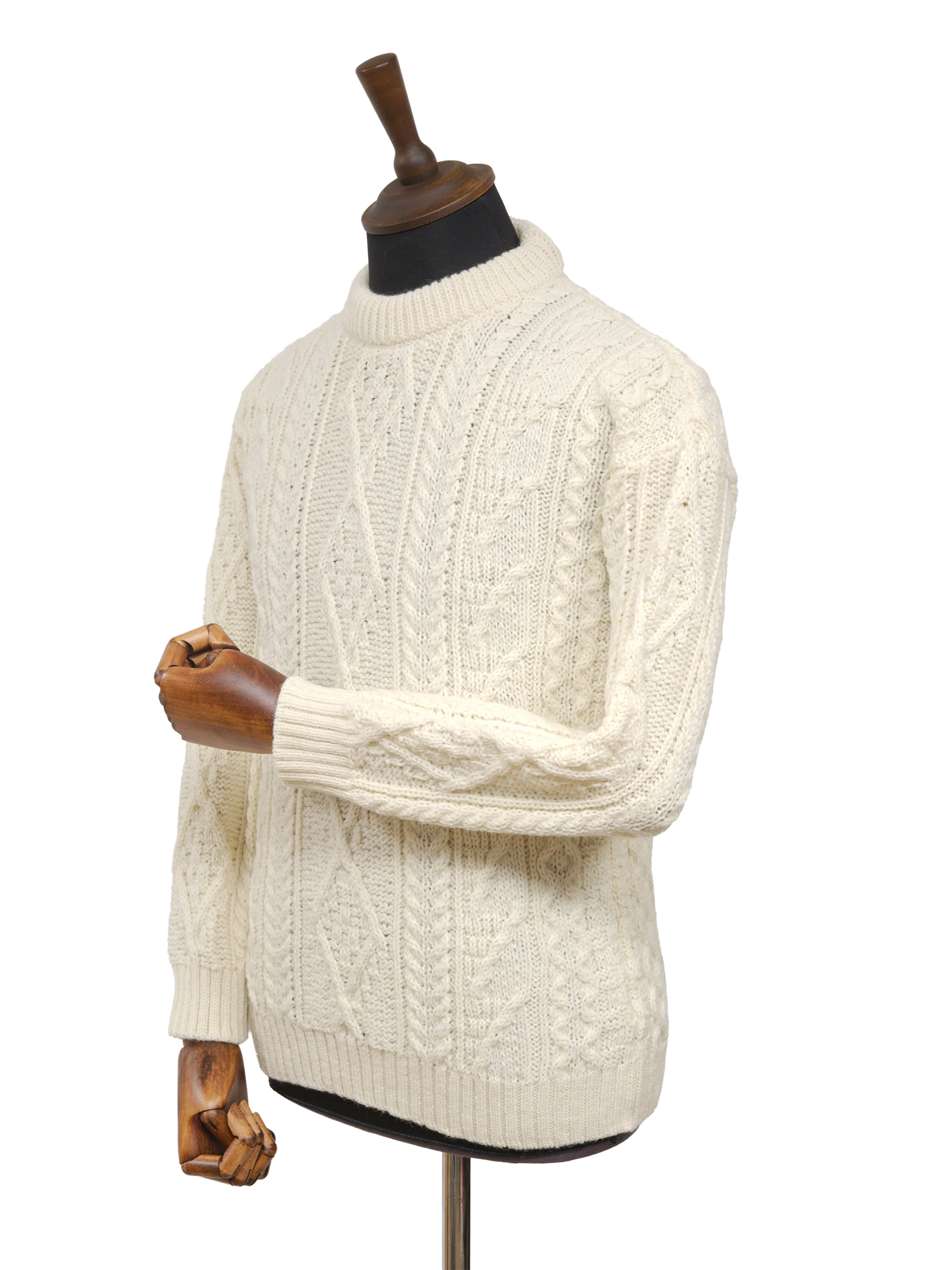 Unisex Aran Crew Neck Jumper - Ecru Cream - Image 2