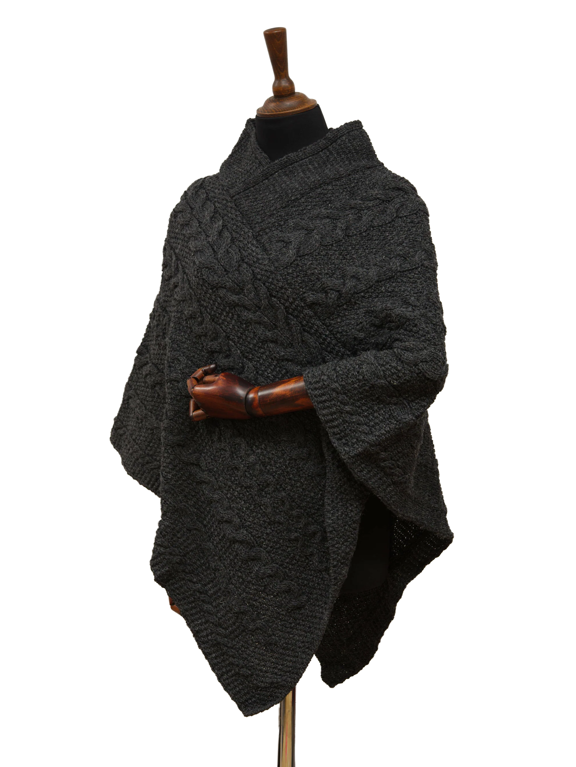 V-Neck Poncho - Charcoal - Image 3